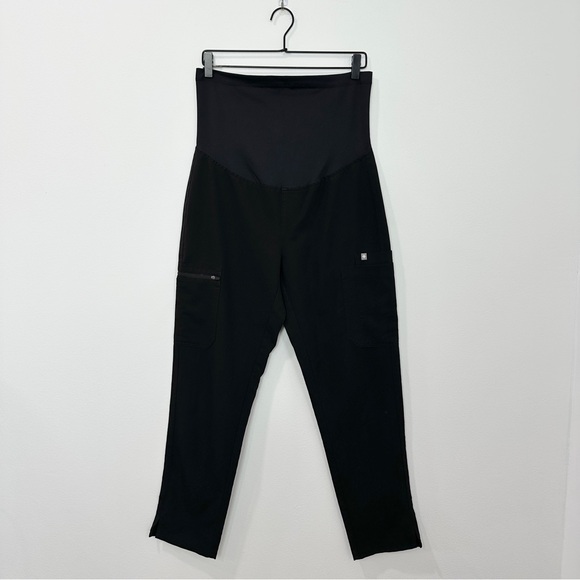 Figs Black Yola Maternity Slim Scrub Pants Cargo Over The Bump Band Small Petite - Picture 1 of 6